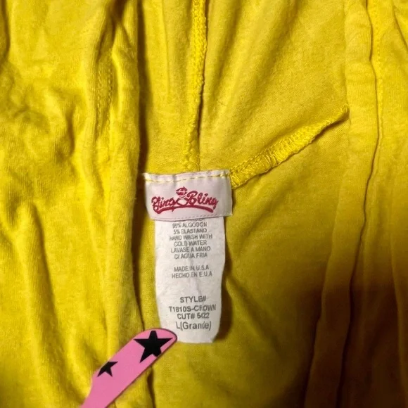 Y2k Yellow Grunge Hooded Short Sleeve Top Size Large Bling Bling - Picture 7 of 8
